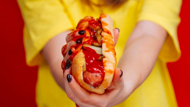 Someone holding a hot dog