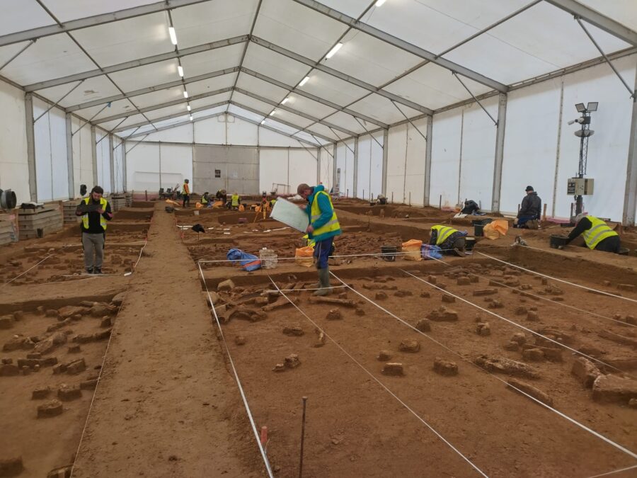 Archaeological excavation at the Bukov mammoth site in the Czech Republic.