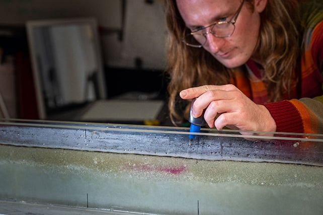 The glass flume in the lab