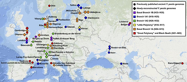 Plague in Europe map