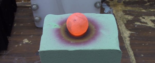 Whoa, a red-hot nickel ball does some crazy stuff to floral foam