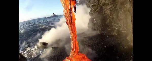WATCH: A close-up view of lava dripping into the ocean
