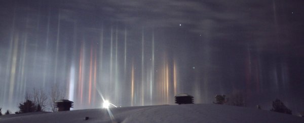 Mysterious-looking light pillars have appeared in the night sky above Canada