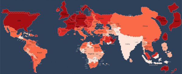 Here's what the world looks like based on numbers of Internet users