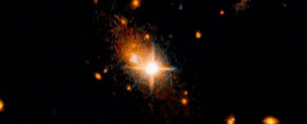 A monster black hole has been kicked from its galactic core in a bizarre cosmic collision