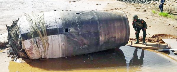 Fragments of a suspected Chinese rocket have crash-landed next to a village in Myanmar