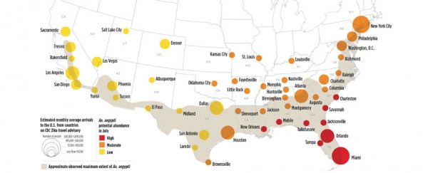 This map estimates which US cities face the highest risk from Zika virus