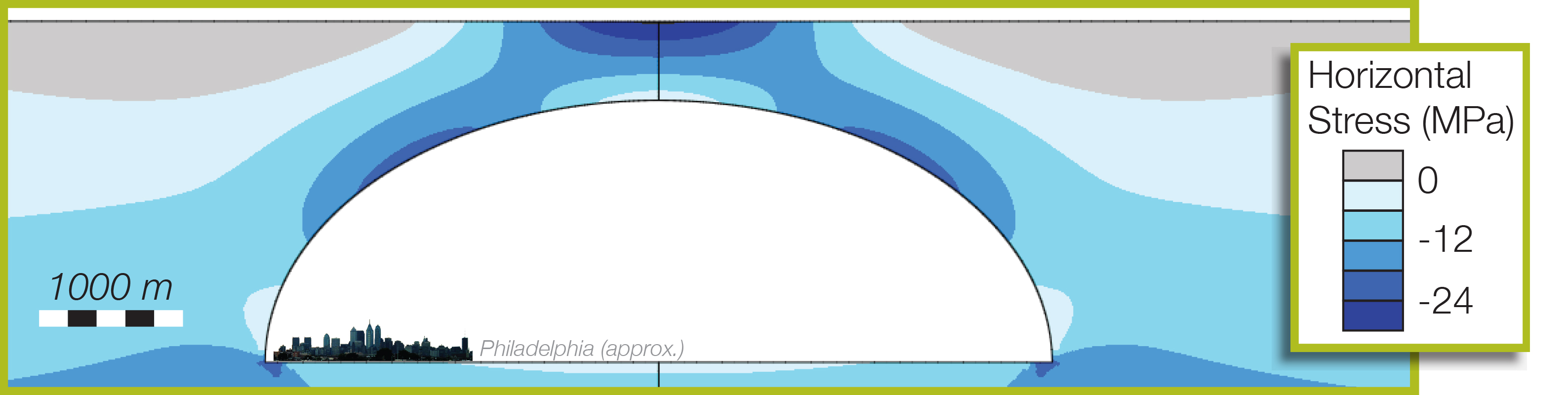 Cross section of a theoretical lunar lava tube with the city of Philadelphia for scale (Credit: Purdue University)