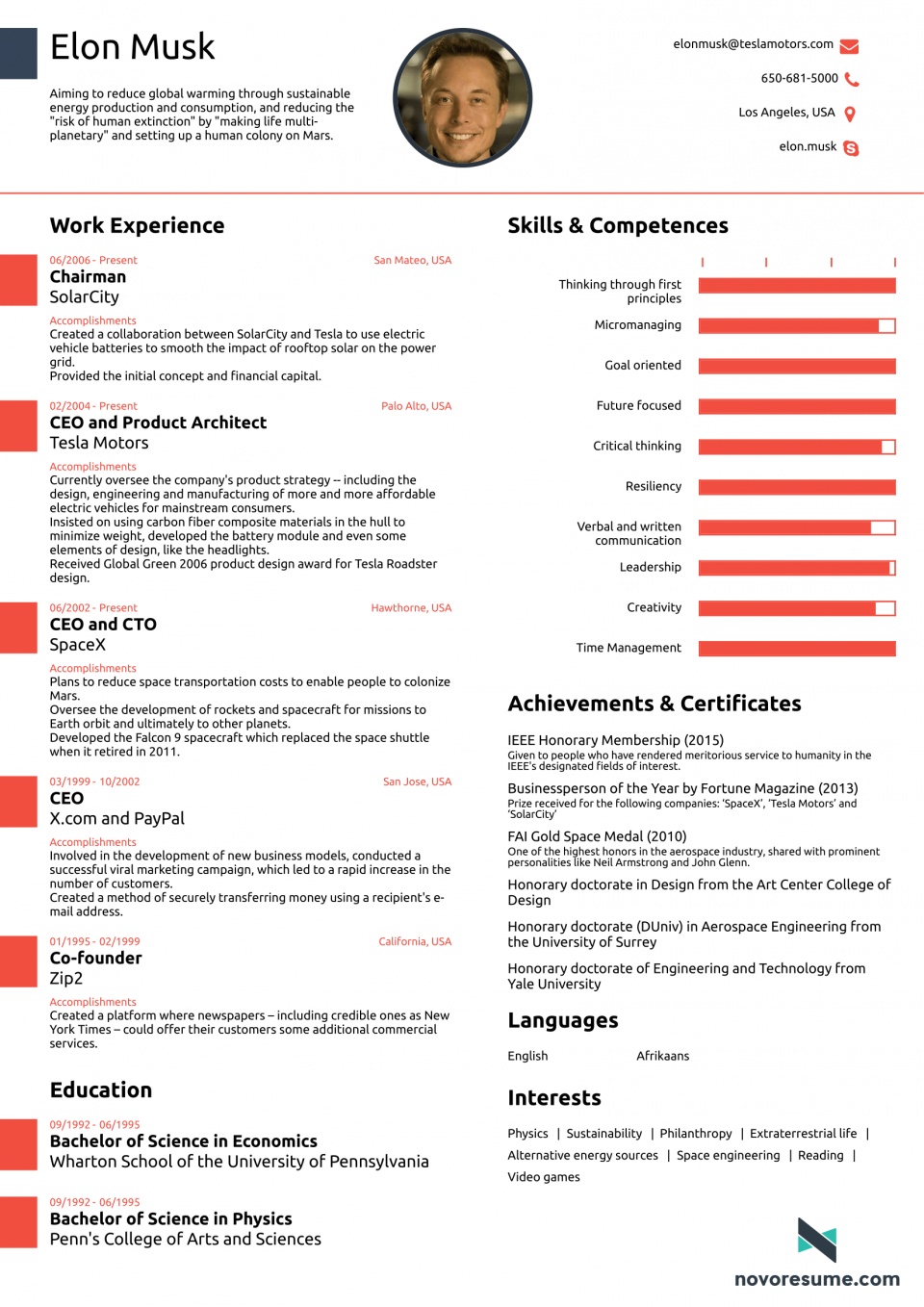 this resume for elon musk proves you never need to use more than one page