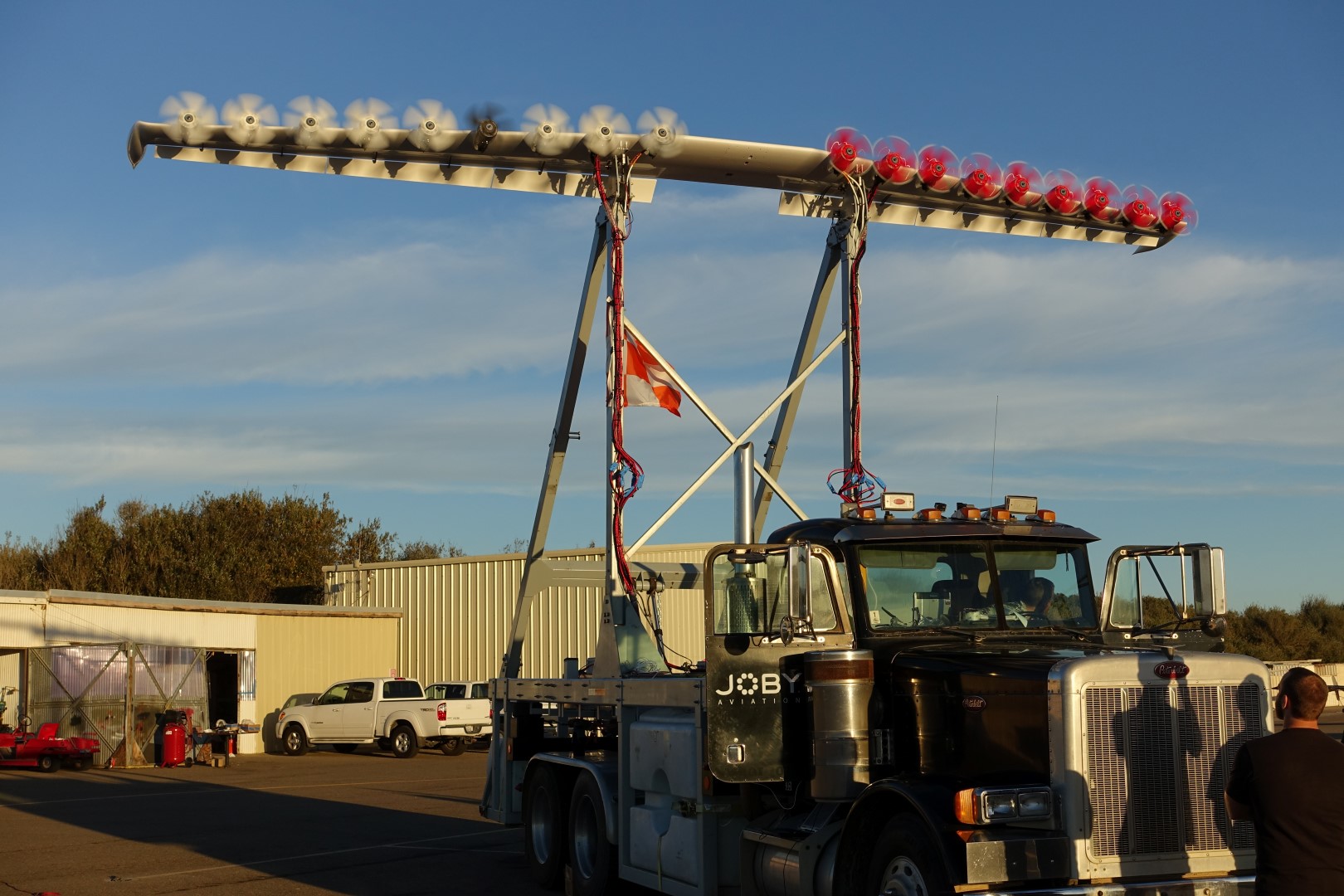 LEAPTech wings mounted on a truck for testing (Credit: Joby Aviation)